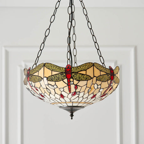 Dragonfly Beige Medium Inverted 3-Light Pendant Ceiling Light - Comet Lighting