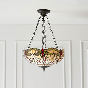 Dragonfly Beige Medium Inverted 3-Light Pendant Ceiling Light