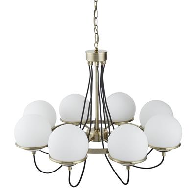 Searchlight 8 Light Ceiling Brass White Glass Shades - Comet Lighting