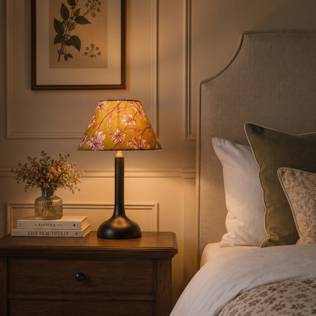 Penny Wood Table Lamp With Honey Petals Cotton Lampshade