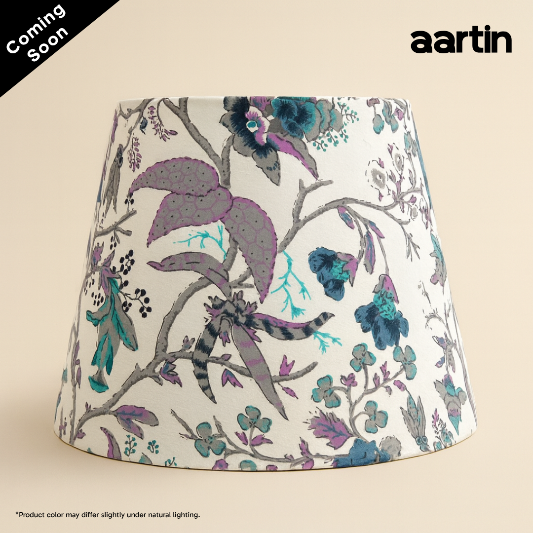 AARTIN 35 CM GREY LILAC BLOOMS STRAIGHT EMPIRE ROLLED LAMPSHADE IN COTTON