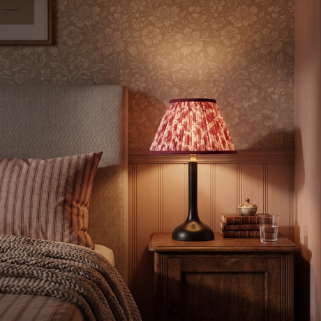 Penny Wood Table Lamp With Crimson Blooms Cotton Lampshade