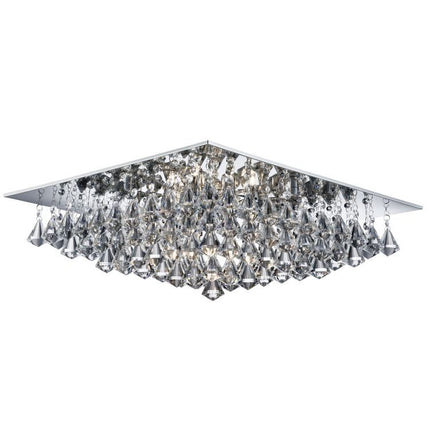 Searchlight Hanna Square Chrome 8 Light Ceiling Fitting Crystal Drops