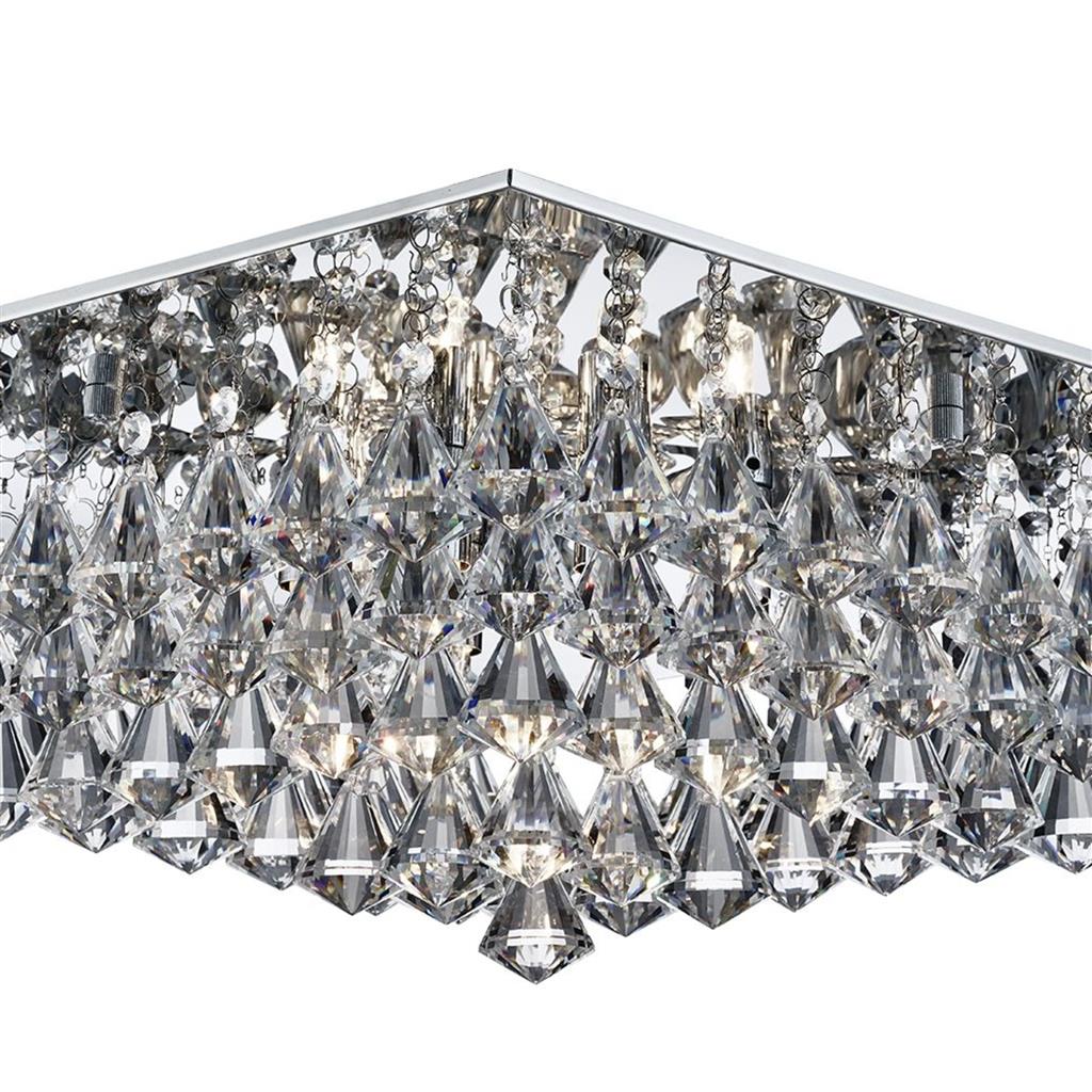 Searchlight Hanna Square Chrome 8 Light Ceiling Fitting Crystal Drops