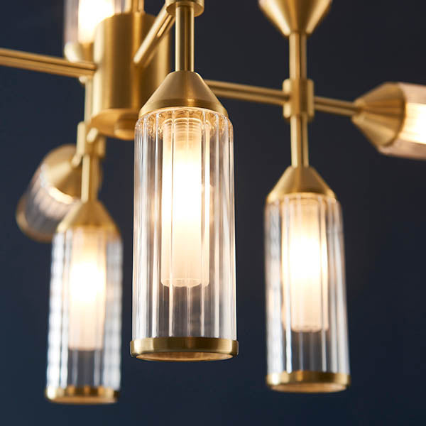 Avon 12Lt Pendant Ceiling Light Satin Brass Plate With Clear & Frosted Glass