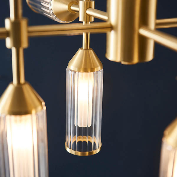 Avon 12Lt Pendant Ceiling Light Satin Brass Plate With Clear & Frosted Glass