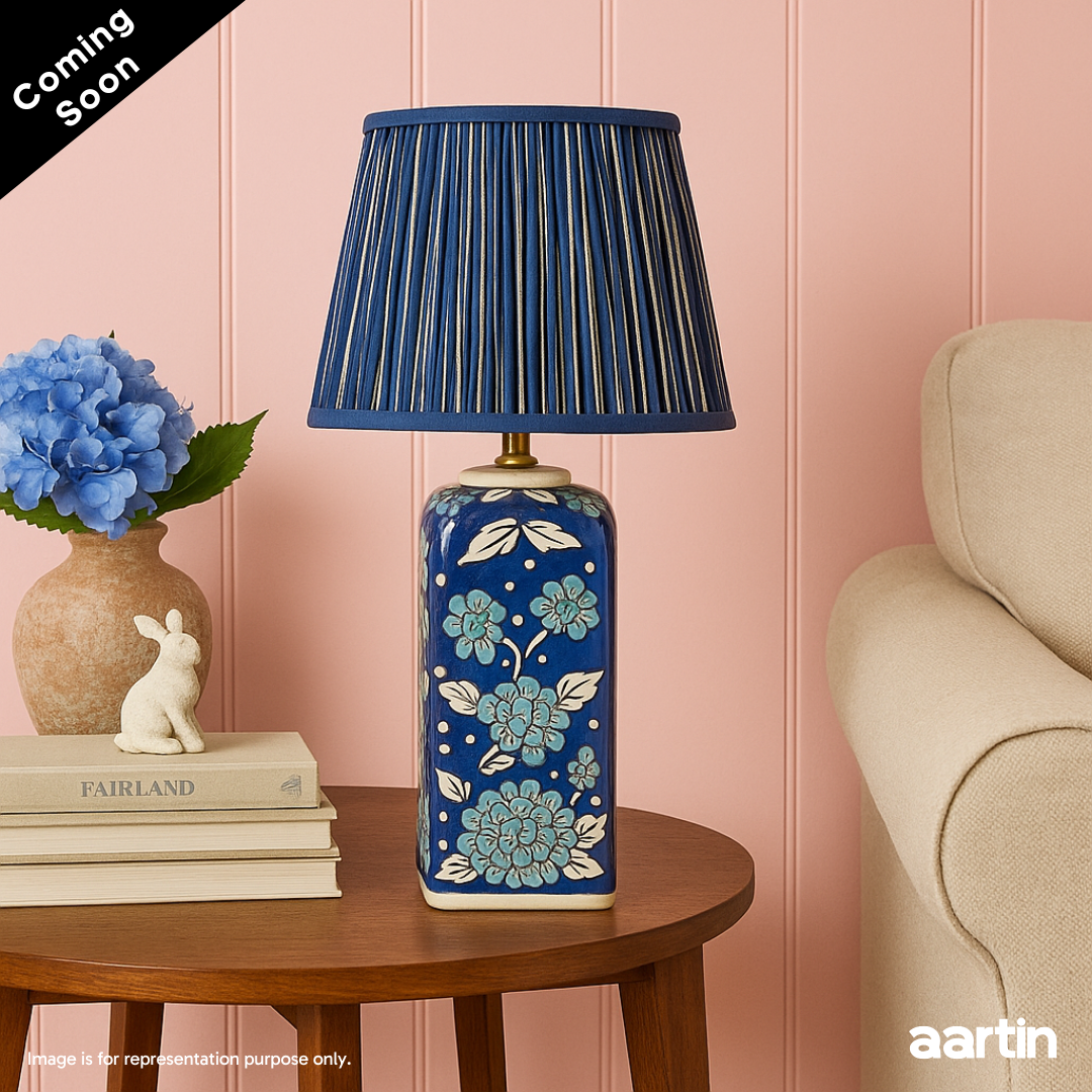 AARTIN MAPLE TABLE LAMP IN CERAMIC WITH BLUE WHITE HAND PAINTED DESIGN (BASE ONLY)