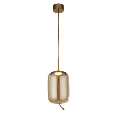 Searchlight Lisbon LED Ceiling Pendant - Satin Brass & Amber Glass (B)
