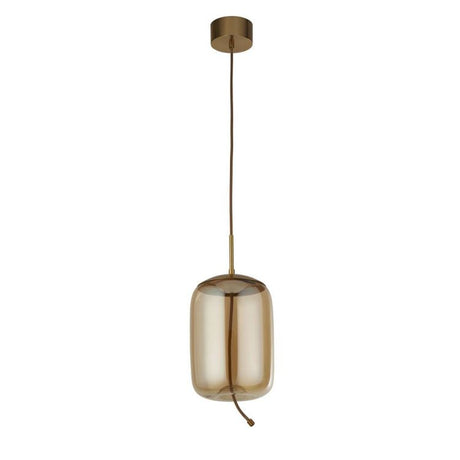 Searchlight Lisbon LED Ceiling Pendant - Satin Brass & Amber Glass (B)