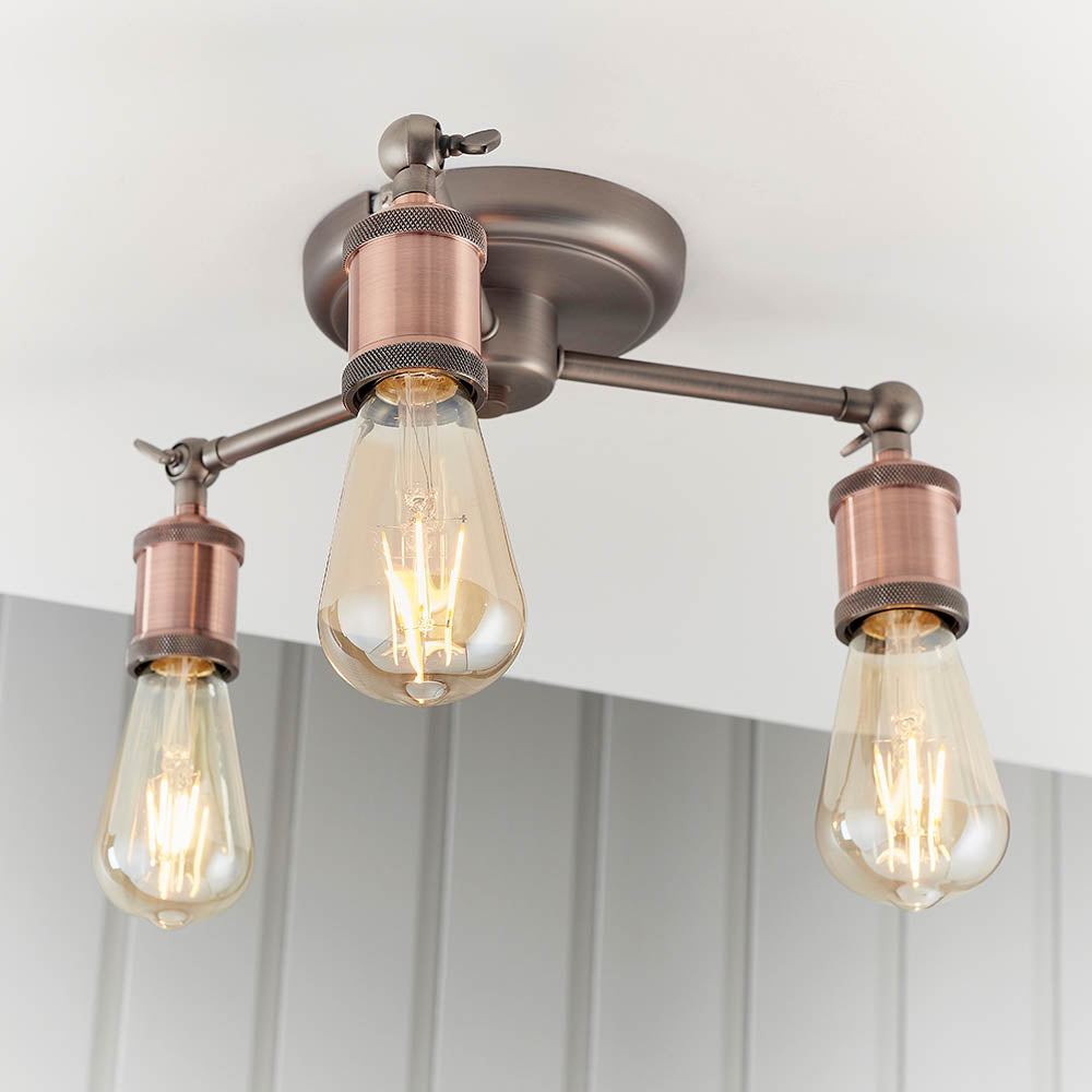 Hal 3-Light Semi Flush Ceiling Light Pewter/Copper - Comet Lighting