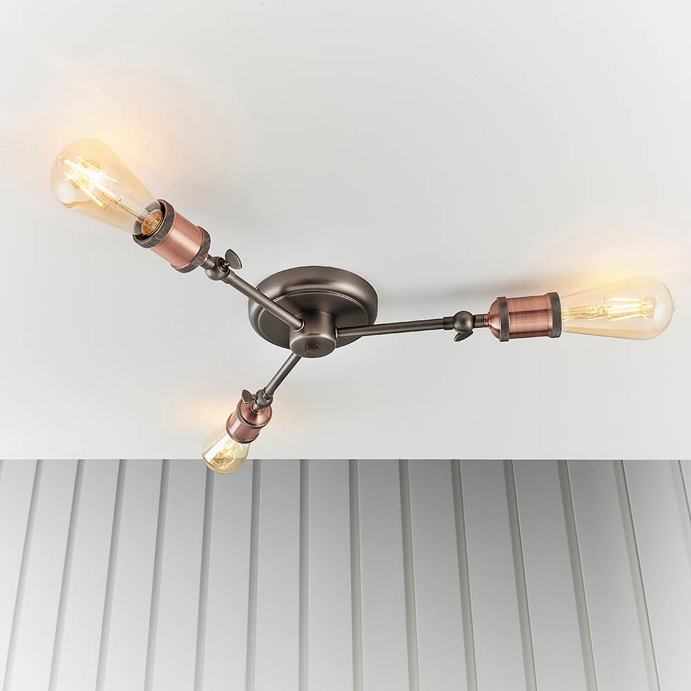 Hal 3-Light Semi Flush Ceiling Light Pewter/Copper - Comet Lighting