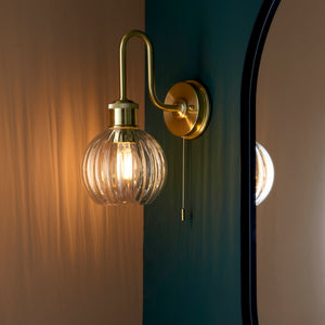 Jhelum Wall Light Satin Brushed Gold w/ Ribbed Glass - Comet Lighting