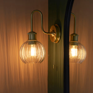 Jhelum Wall Light Satin Brushed Gold w/ Ribbed Glass - Comet Lighting
