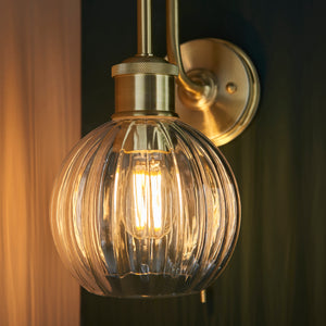 Jhelum Wall Light Satin Brushed Gold w/ Ribbed Glass - Comet Lighting