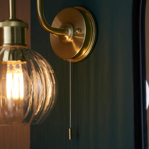 Jhelum Wall Light Satin Brushed Gold w/ Ribbed Glass - Comet Lighting