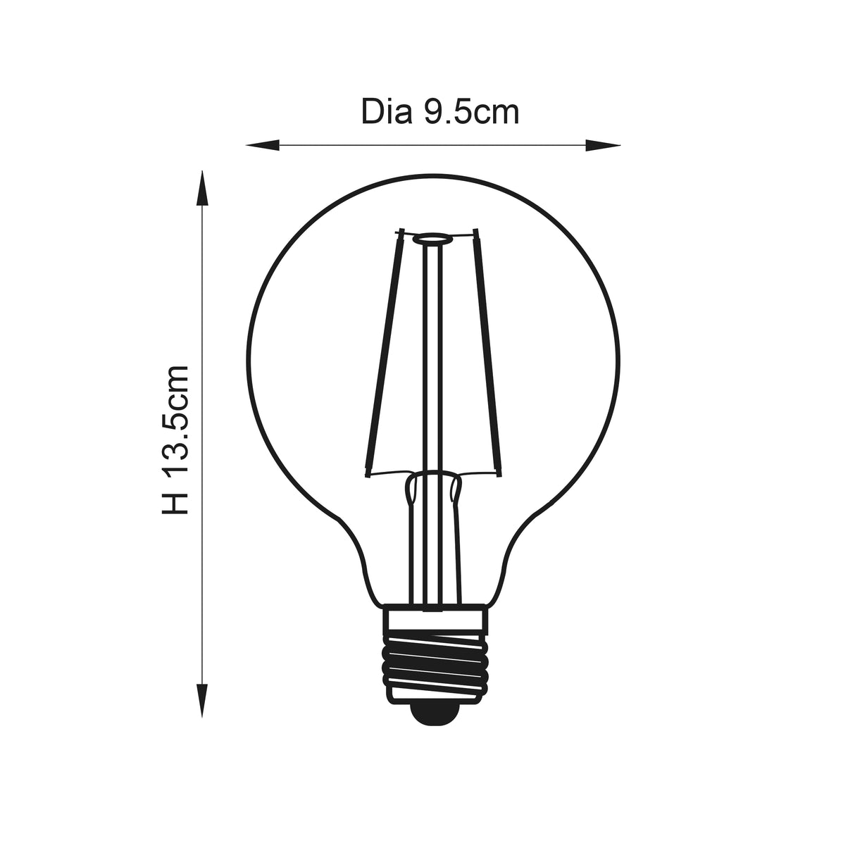 Endon E27 LED Filament 95mm Globe 2w 2200k 210lm - Comet Lighting