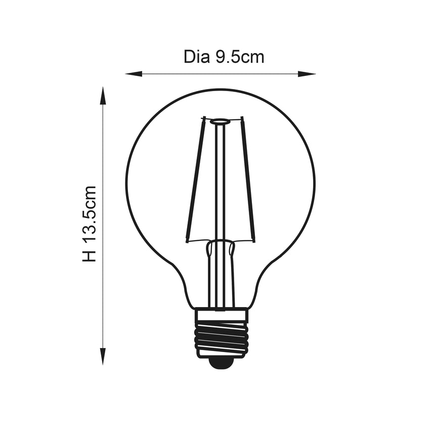 Endon E27 LED Filament 95mm Globe 2w 2200k 210lm