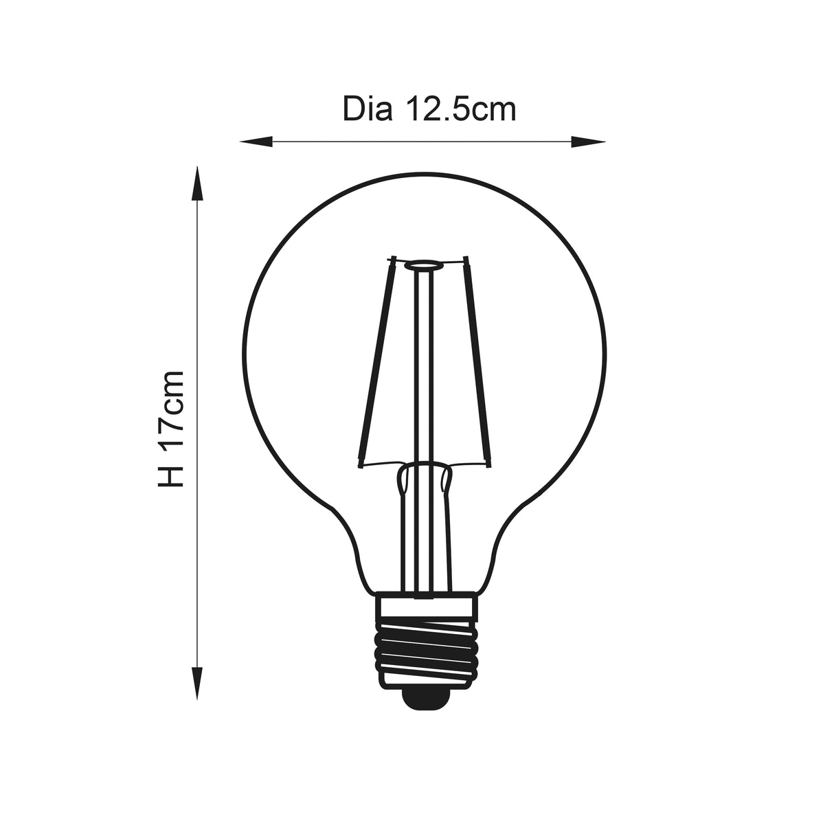 Endon E27 LED Filament 125mm Globe Amber 2w 2200k 190lm - Comet Lighting