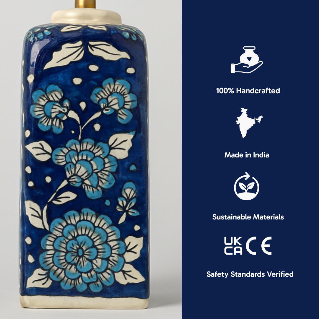 AARTIN MAPLE TABLE LAMP IN CERAMIC WITH BLUE WHITE HAND PAINTED DESIGN (BASE ONLY)