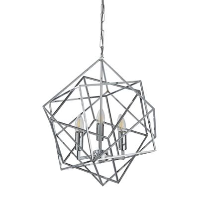 Searchlight 3 Light Pendant Geometric Cube Frame Chrome - Comet Lighting