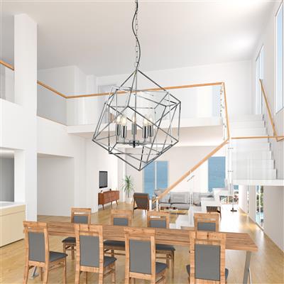 Searchlight 5 Light Pendant Geometric Cube Frame Chrome - Comet Lighting