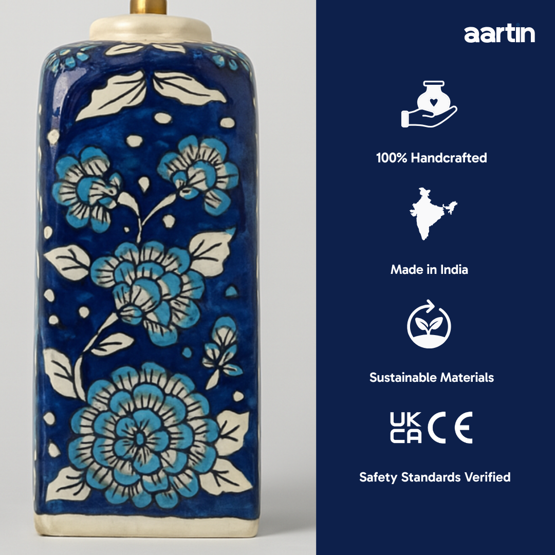 AARTIN MAPLE TABLE LAMP IN CERAMIC WITH BLUE WHITE HAND PAINTED DESIGN (BASE ONLY)