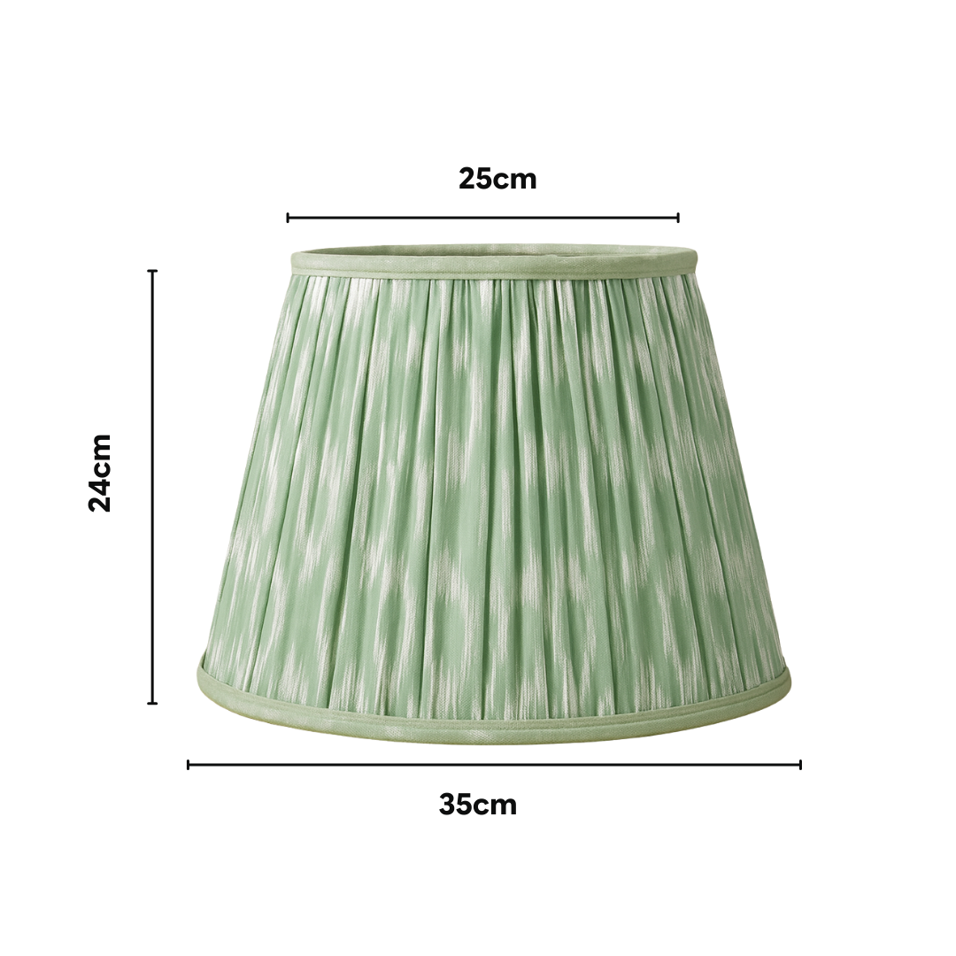 AARTIN Ripple Wood Table Lamp With Sage Green Ikat Lampshade
