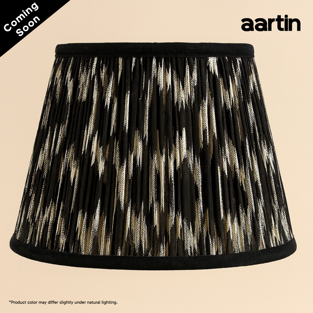 AARTIN 30 CM BLACK AND WHITE IKAT STRAIGHT EMPIRE GATHERED LAMPSHADE IN COTTON