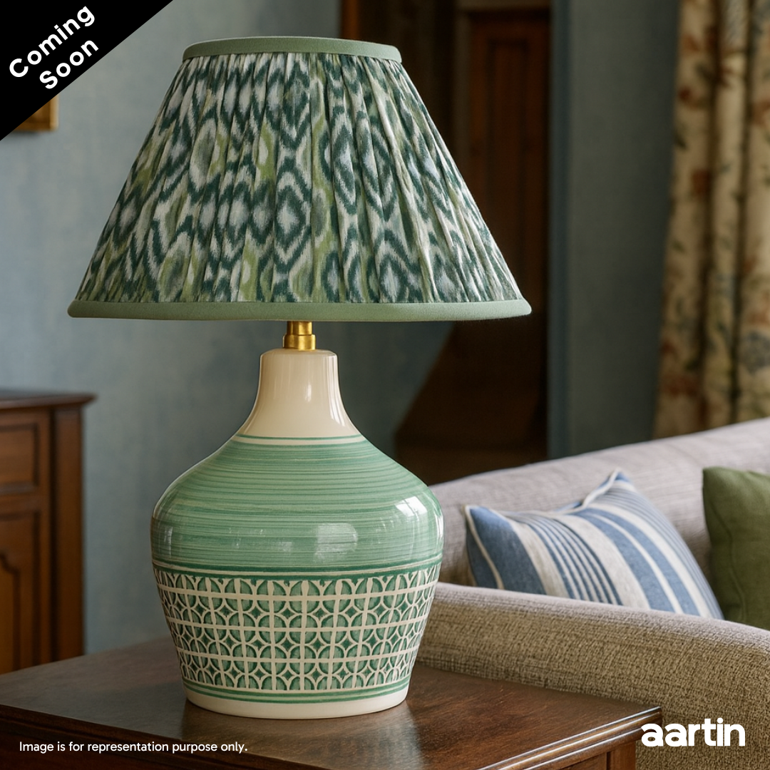 AARTIN EDEN TABLE LAMP IN CERAMIC WITH GLAZED GREEN PATTERN (BASE ONLY)