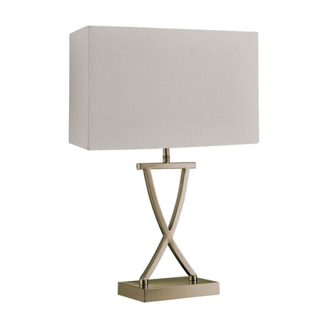 Searchlight Cross Satin Silver Table Lamp With Drum Shade
