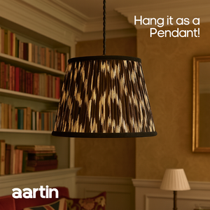 AARTIN 30 CM BLACK AND WHITE IKAT STRAIGHT EMPIRE GATHERED LAMPSHADE IN COTTON