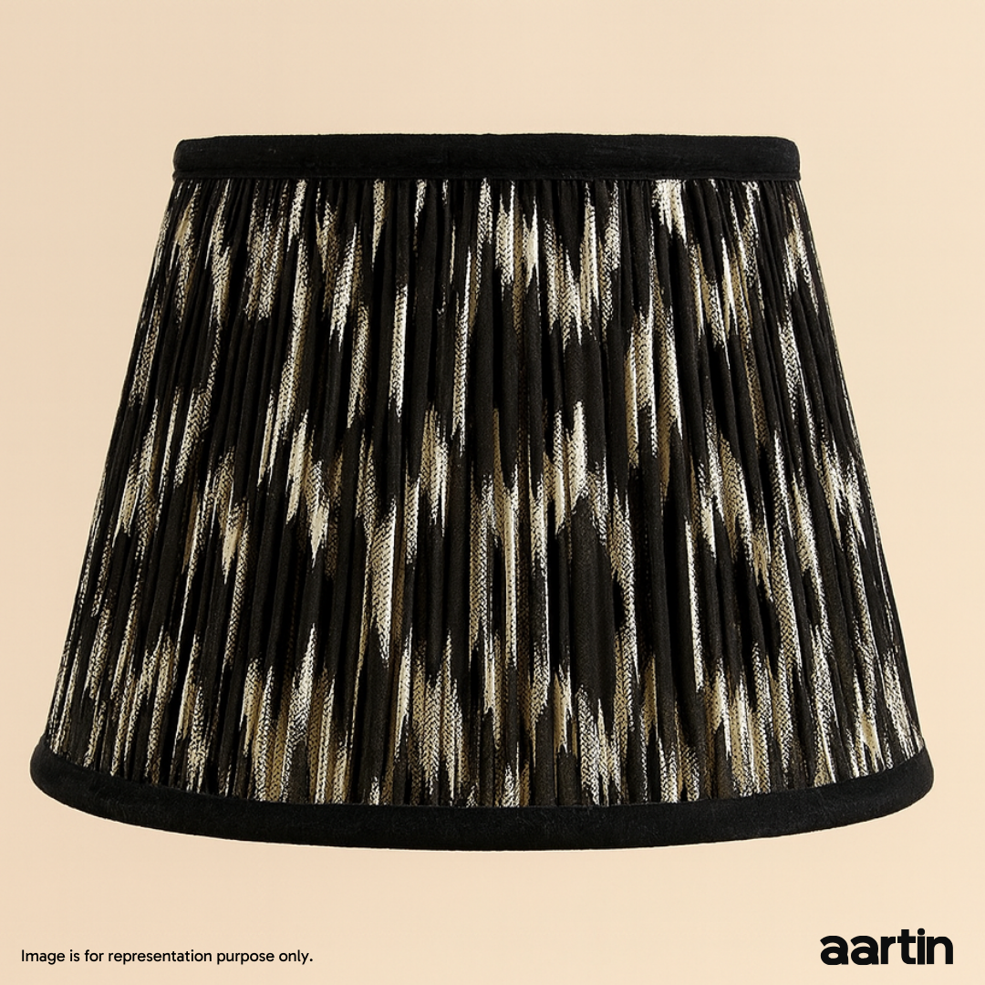 AARTIN 30 CM BLACK AND WHITE IKAT STRAIGHT EMPIRE GATHERED LAMPSHADE IN COTTON