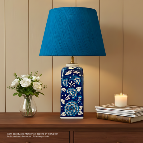 AARTIN 40cm Blue Silk Lampshade - Straight Empire ( Shade Only )