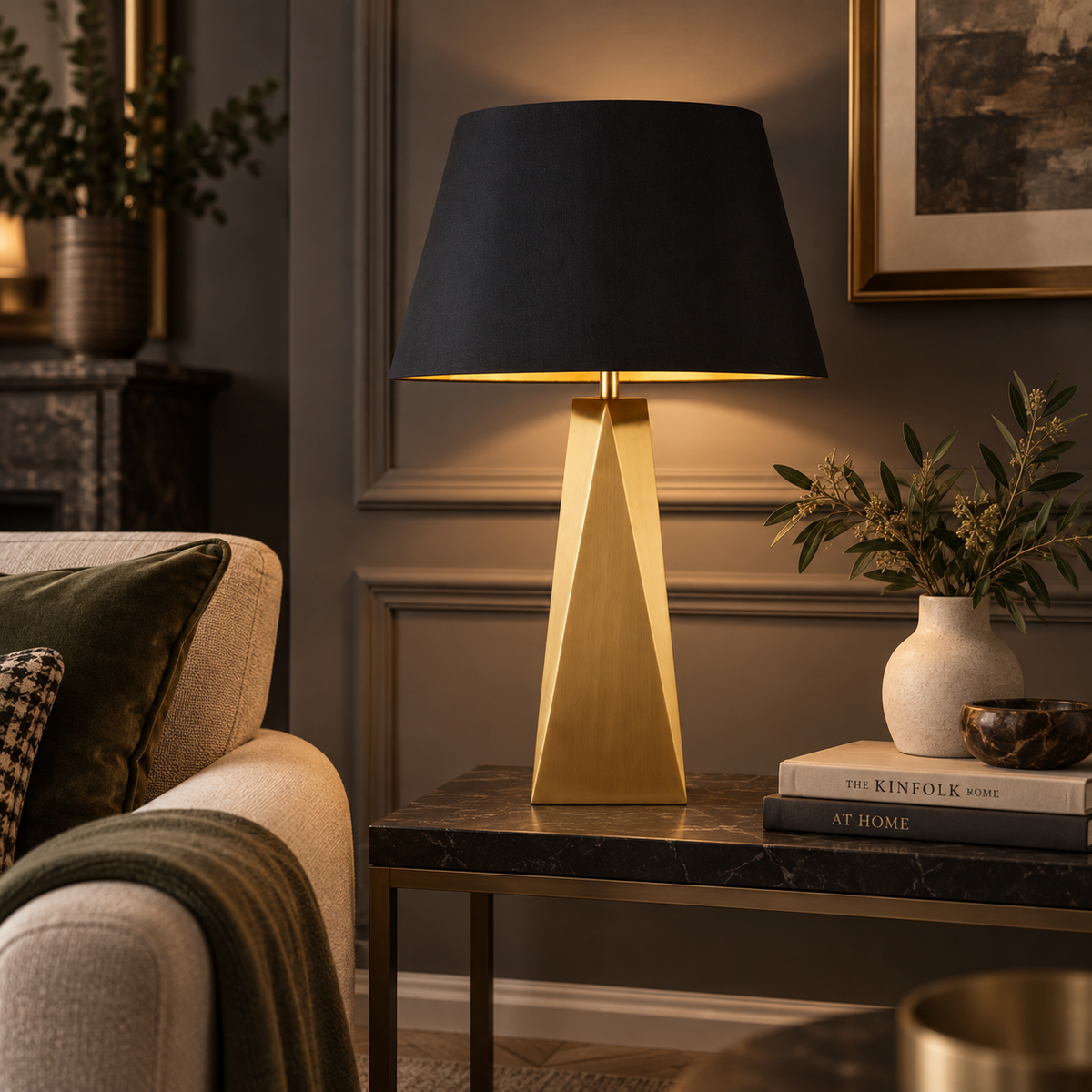 Maldon Table Lamp - Gold Metal & Black Shade with Gold Inner