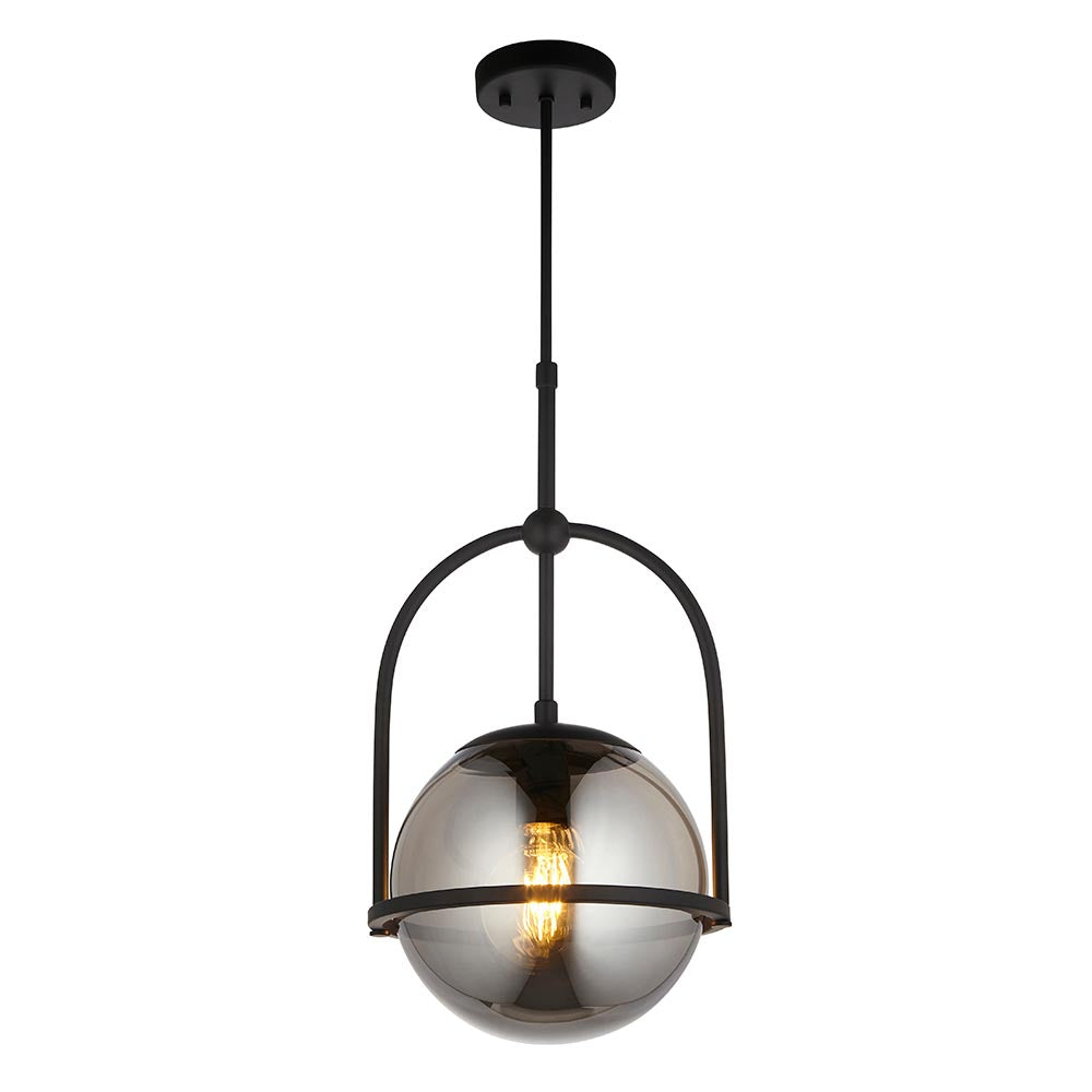 Yonne Pendant Ceiling Light Matt Black w/ Grey Tinted Glass