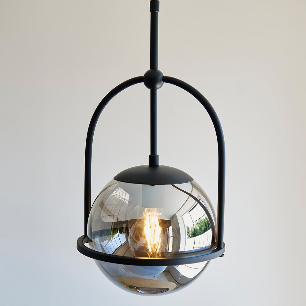 Yonne Pendant Ceiling Light Matt Black w/ Grey Tinted Glass