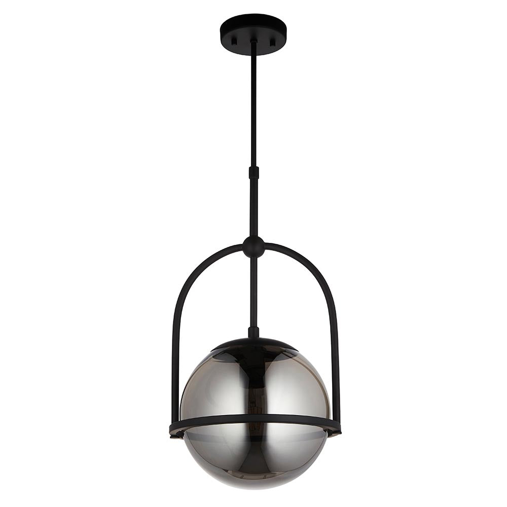 Yonne Pendant Ceiling Light Matt Black w/ Grey Tinted Glass