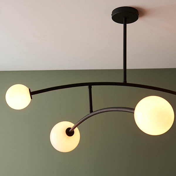 Culm 4Lt Semi-flush Ceiling Light Textured Matt Black & Gloss Opal Glass