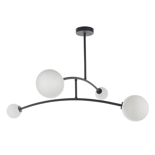 Culm 4Lt Semi-flush Ceiling Light Textured Matt Black & Gloss Opal Glass