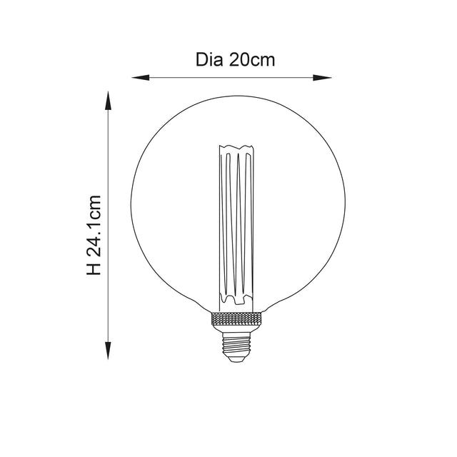 Endon E27 LED XL 200mm Globe Smoked 2.8w 2000k 120lm - Comet Lighting