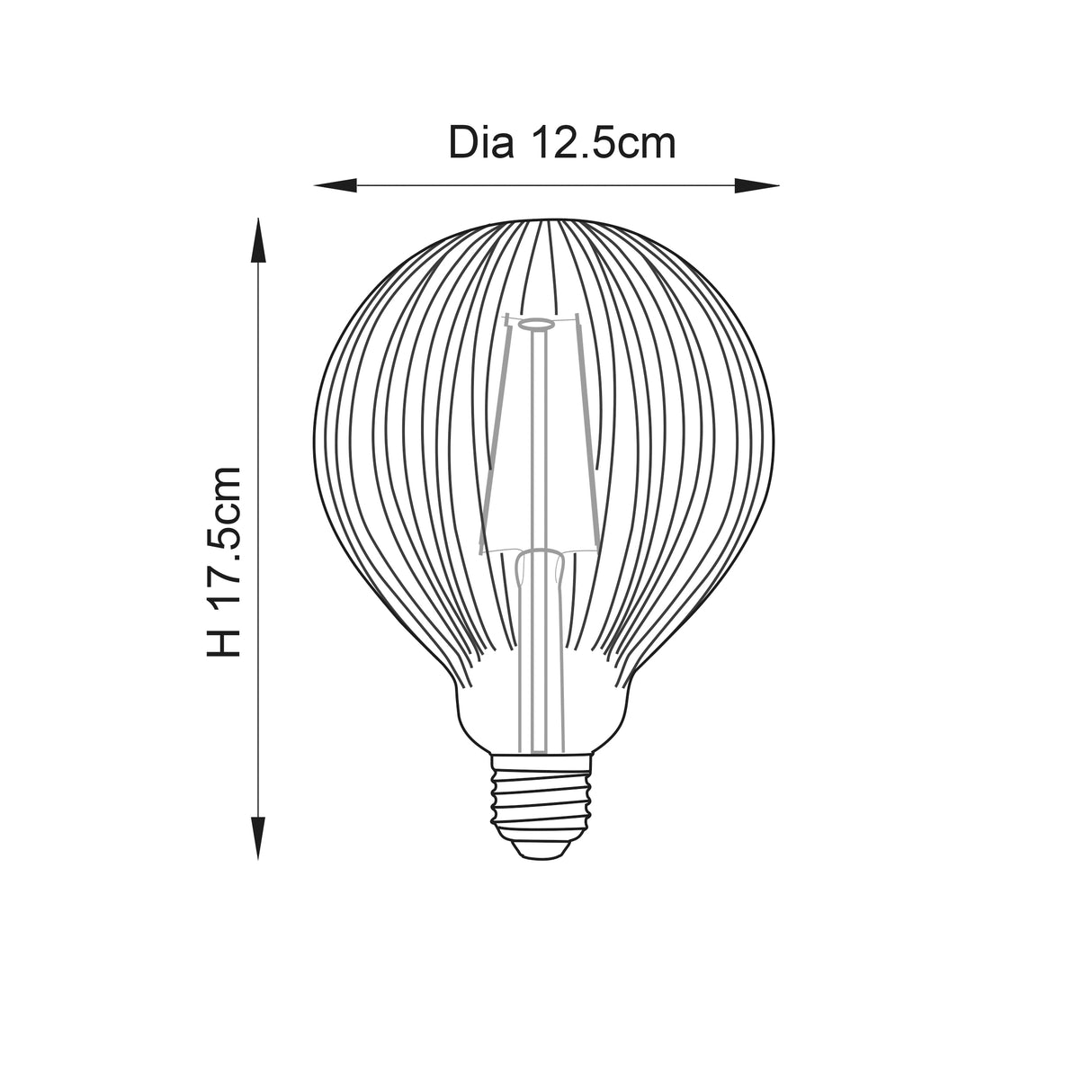 Endon E27 LED Filament Ribbed 125mm Globe Amber 4w 2000k 400lm - Comet Lighting