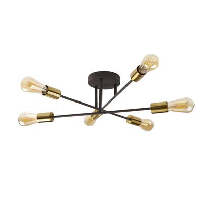 Searchlight Armstrong 6Lt Ceiling Light Black And Satin Brass - Comet Lighting