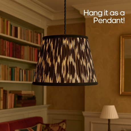 AARTIN 30 CM BLACK AND WHITE IKAT STRAIGHT EMPIRE GATHERED LAMPSHADE IN COTTON