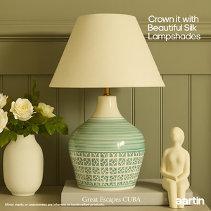 AARTIN EDEN TABLE LAMP IN CERAMIC WITH GLAZED GREEN PATTERN (BASE ONLY)
