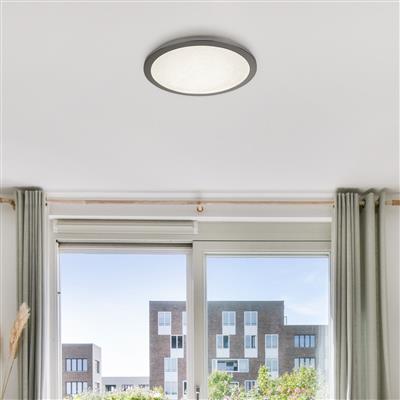 Searchlight LED Flush Ceiling Light| Dia 30cm| Chrome And Crystal Sand| IP44