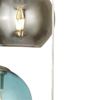 Searchlight Mardi Gras 5Lt Pendant| Satin Silver With Multi Coloured Glass