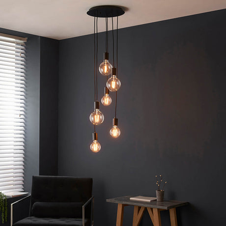 Studio 6-Light Multi-drop Pendant Matt Black - Comet Lighting