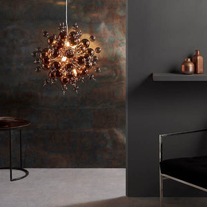 Dee 9Lt Pendant Ceiling Light Copper Plate With Copper Mirror & Tinted Glass