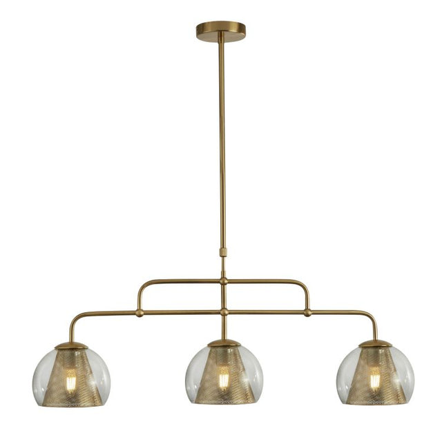 Searchlight Conio 3Lt Pendant, Satin Brass And Clear Glass