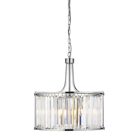 Searchlight Victoria 5Lt Drum Pendant, Chrome With Crystal Glass